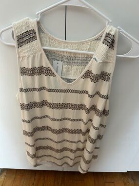 Market & Spruce Cream Tank with Brown & Black Stripe Embroidery